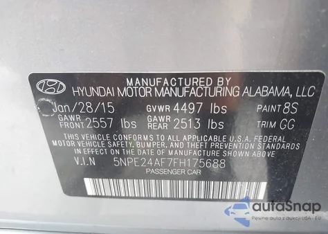 2015 Hyundai Sonata Se from USA, damaged, VIN 5NPE24AF7FH175688